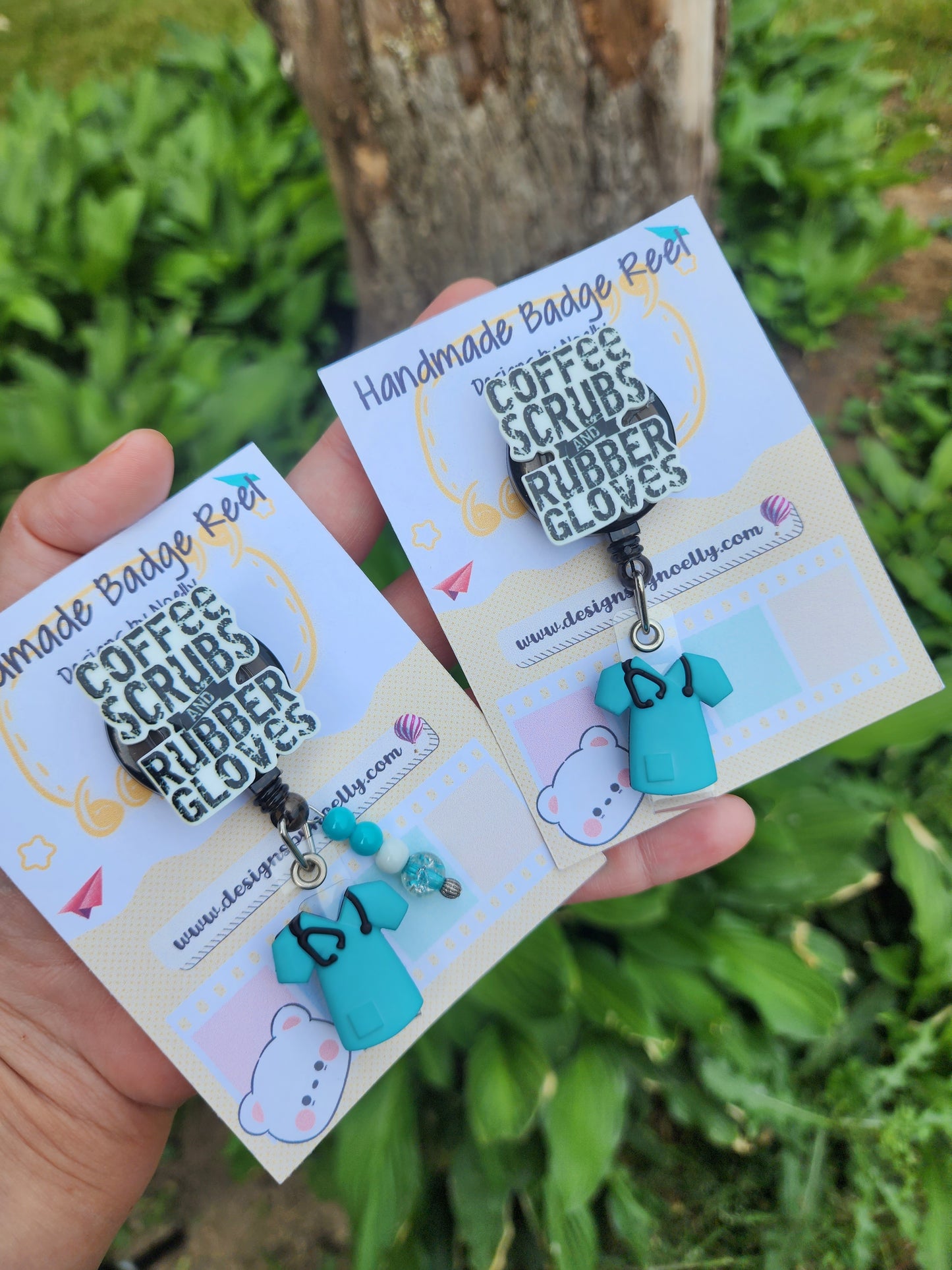 "Coffee, Scrubs, and Rubber Gloves" Badge Reel