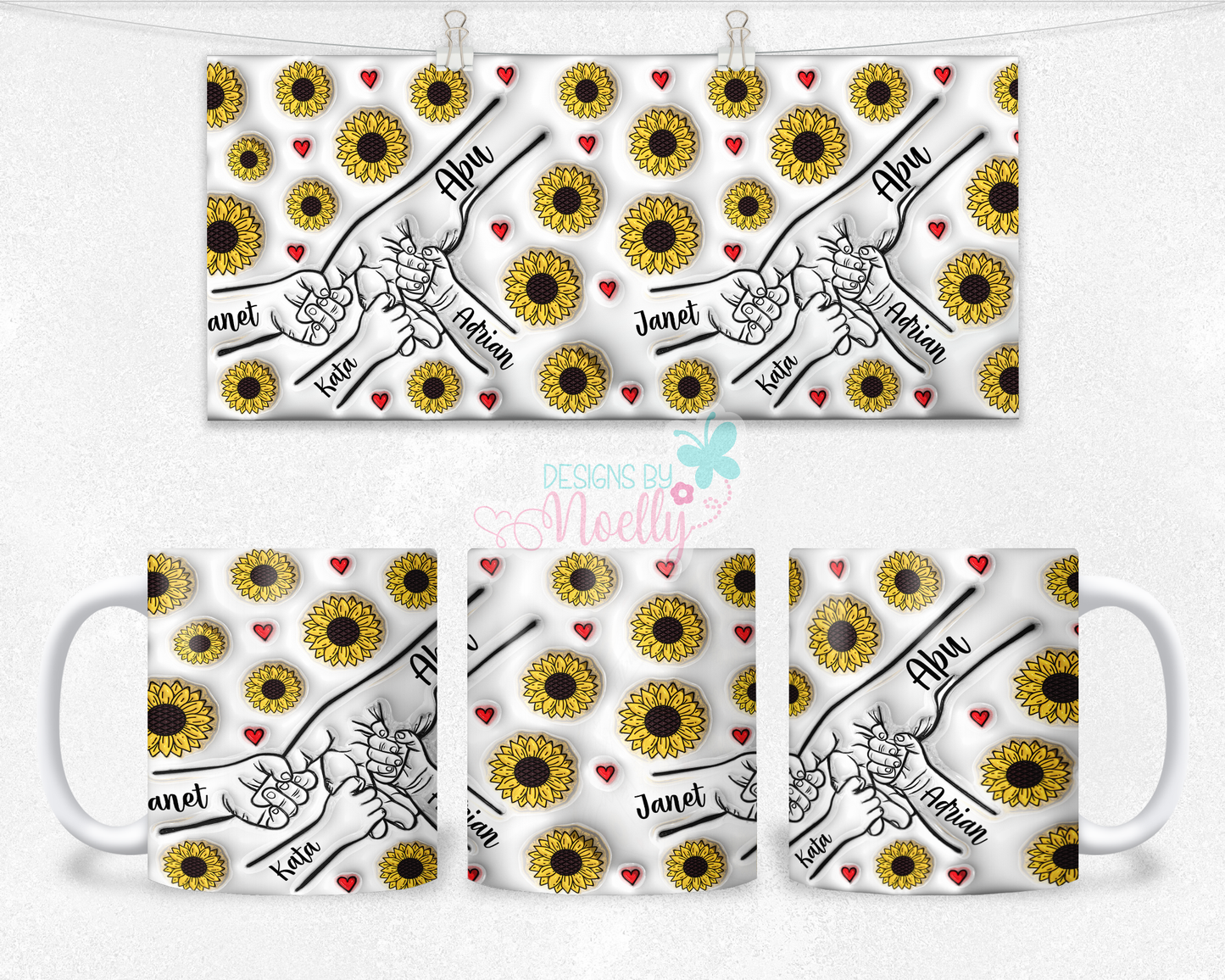 Kids Holding Mom's Hand / Abuela / Dia de Madres / Mother's Day / Grandma / Taza / Mug / Sunflowers / Girasoles