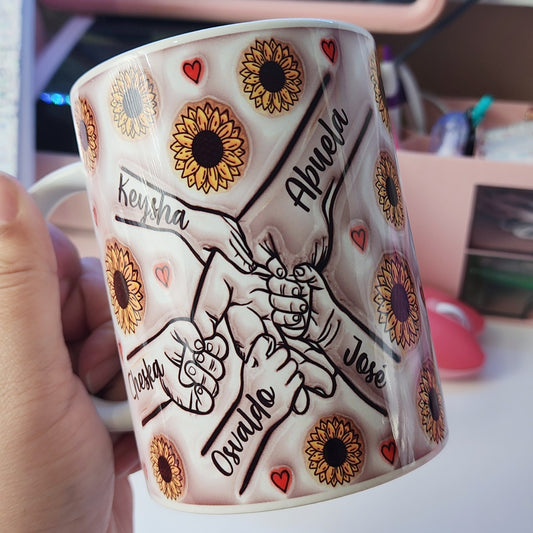Kids Holding Mom's Hand / Abuela / Dia de Madres / Mother's Day / Grandma / Taza / Mug / Sunflowers / Girasoles