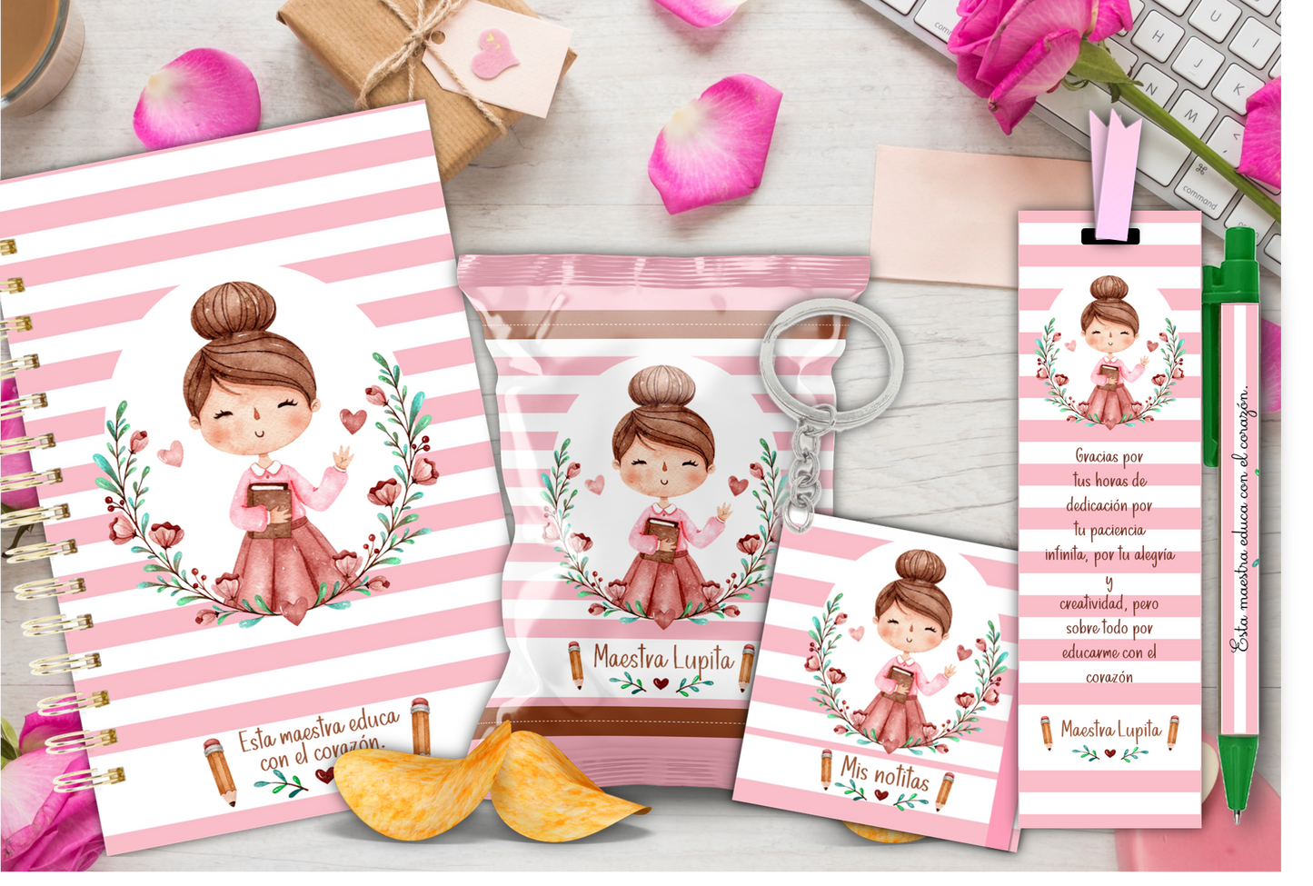 Pink Teacher Kit /Maestra Rosita Kit / Teacher Appreciation Git / Dia del Maestro / Regalos Personalizados