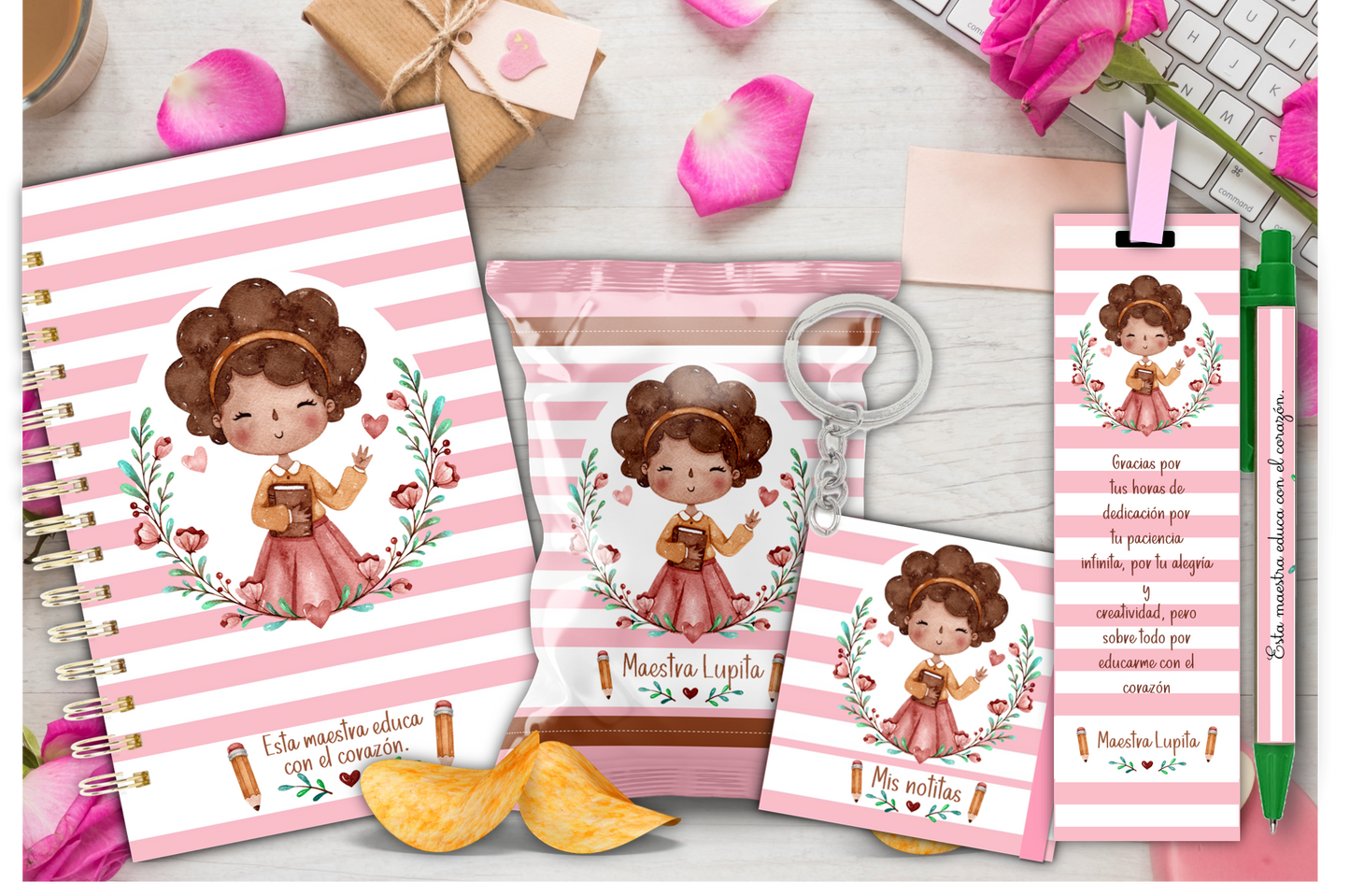 Pink Teacher Kit /Maestra Rosita Kit / Teacher Appreciation Git / Dia del Maestro / Regalos Personalizados