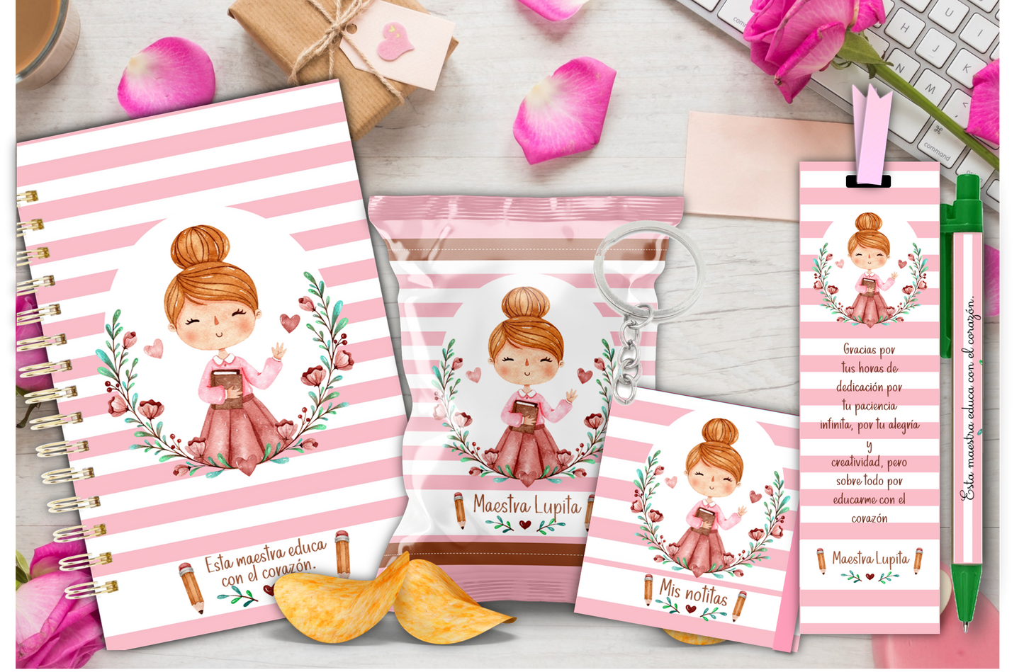 Pink Teacher Kit /Maestra Rosita Kit / Teacher Appreciation Git / Dia del Maestro / Regalos Personalizados