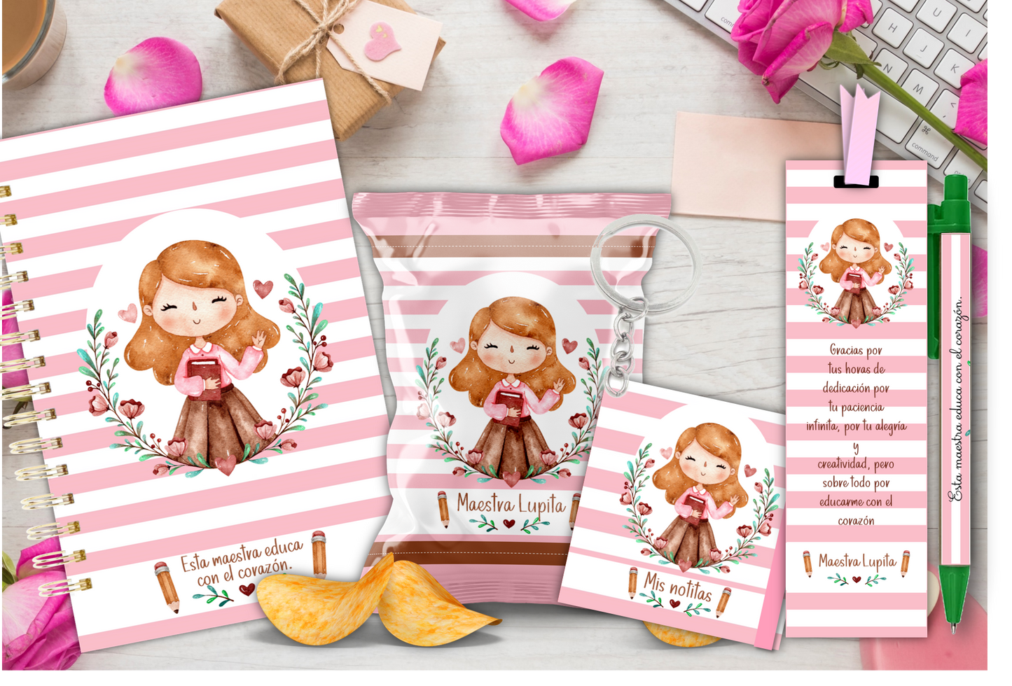 Pink Teacher Kit /Maestra Rosita Kit / Teacher Appreciation Git / Dia del Maestro / Regalos Personalizados