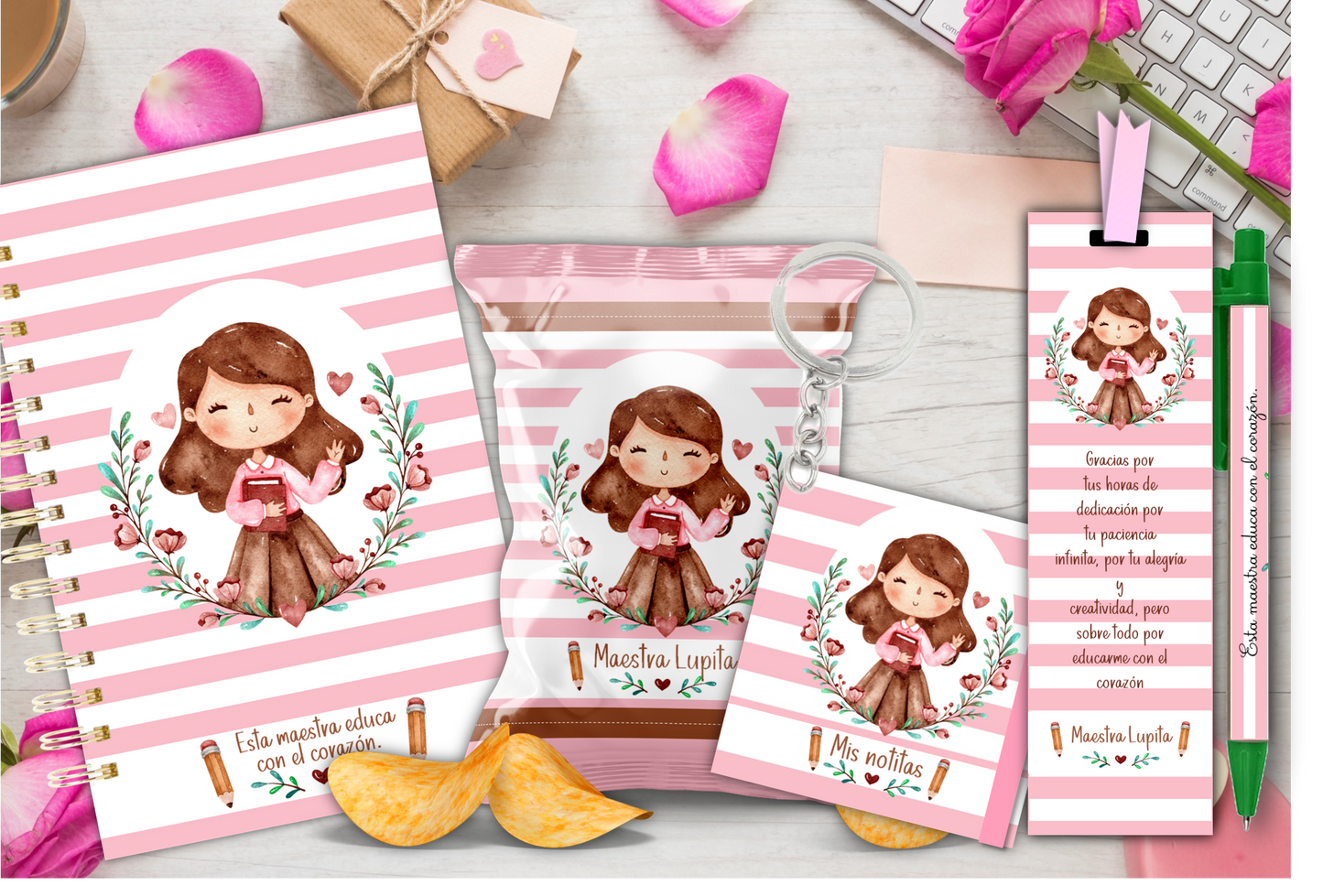 Pink Teacher Kit /Maestra Rosita Kit / Teacher Appreciation Git / Dia del Maestro / Regalos Personalizados