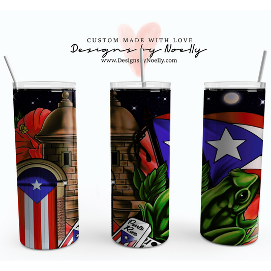 Puerto Rico, Night ,Coqui, Garita, Bandera, Flag, Amapola, Boricua 20 oz Tumbler