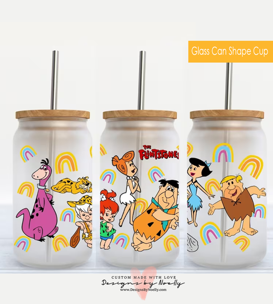The Flintstones Glass Can PNG, 16oz Glass Can Wrap, 16oz Sublimation