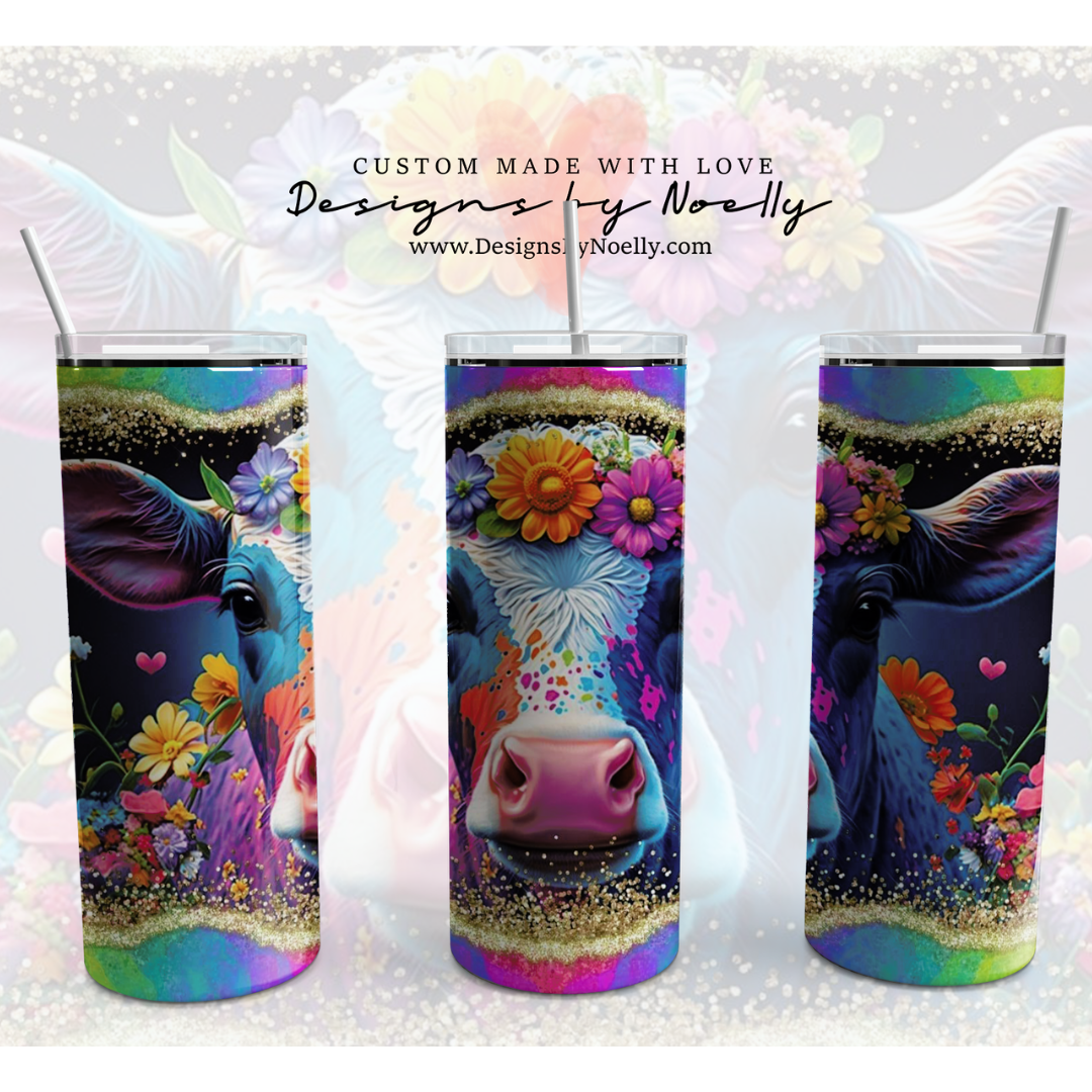 Cow Colorful Tumbler 20 oz Flowers