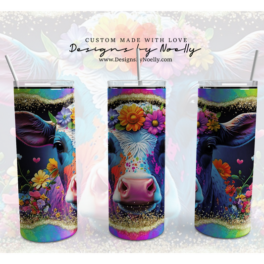 Cow Colorful Tumbler 20 oz Flowers