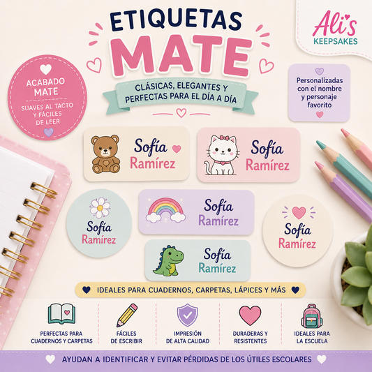Etiquetas Escolares Personalizadas - Papel Adhesivo Mate