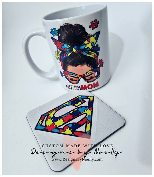 Autism Mom 12 oz Mug & Coaster